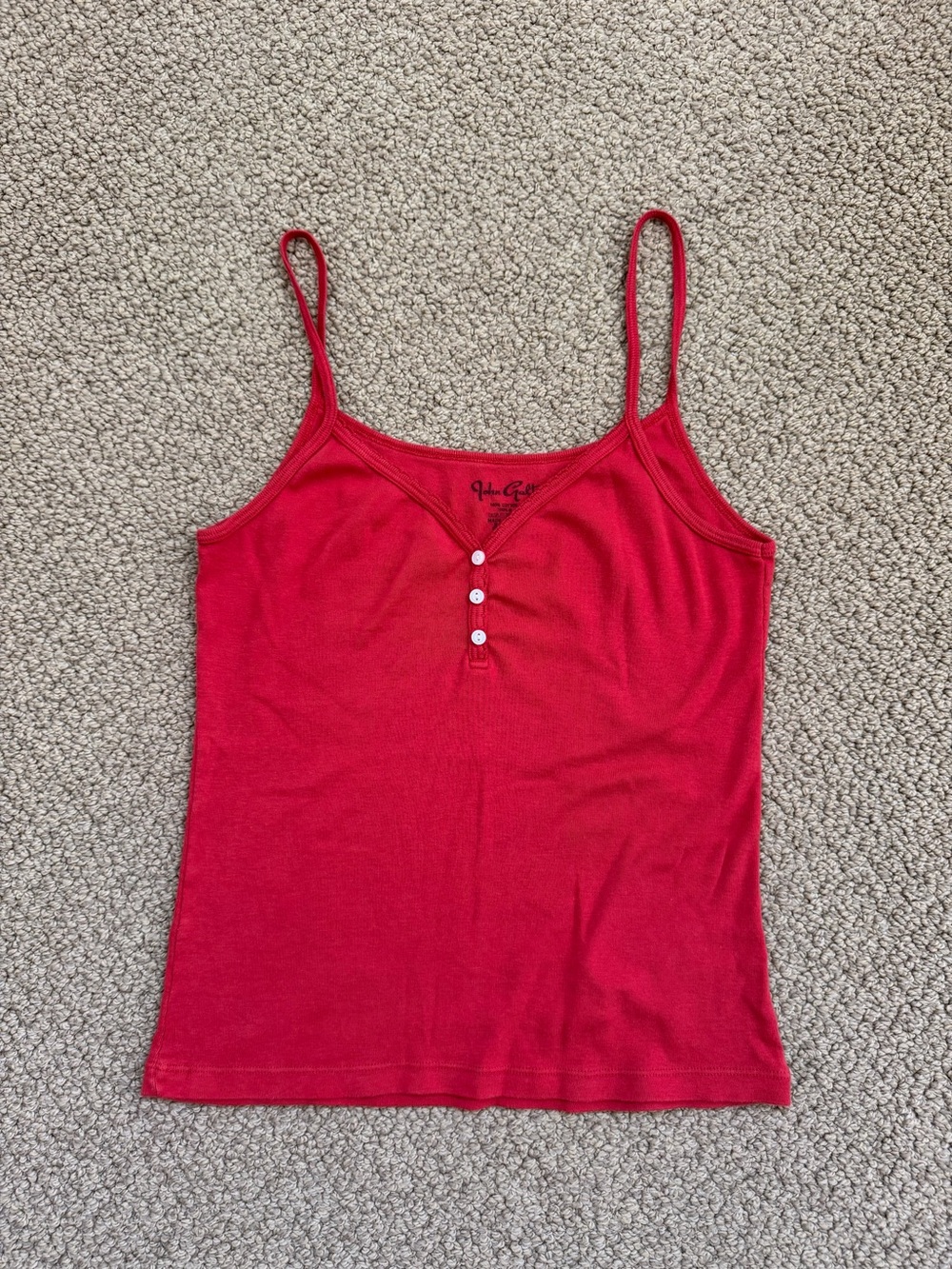 Brandy Melville Red Ribbed Spaghetti-Strap Camisole with Button Placket